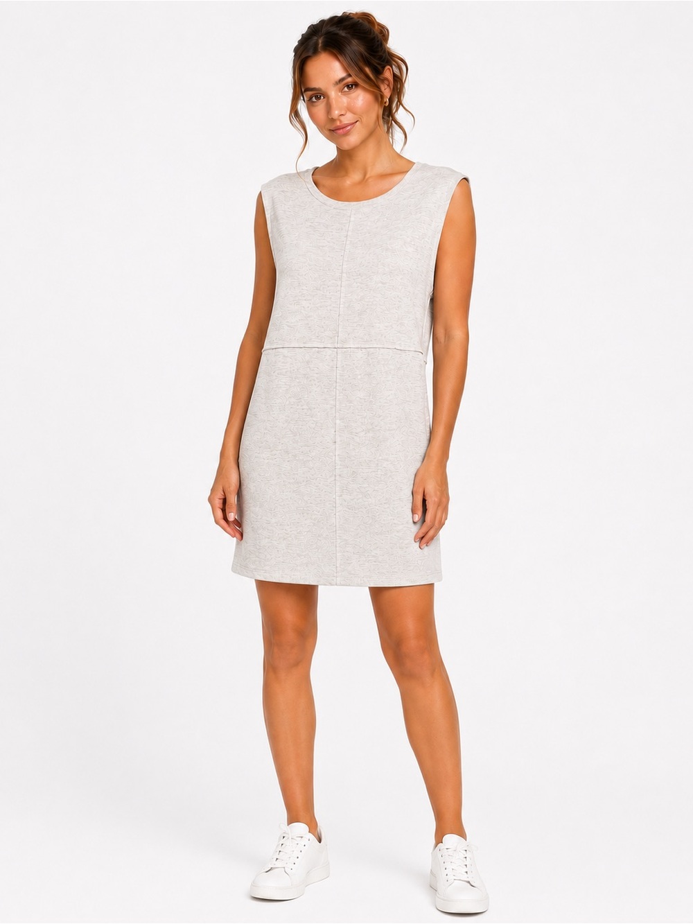 Zara Size Large Sleeveless Heathered Shift Dress in Light Cream Tan‎